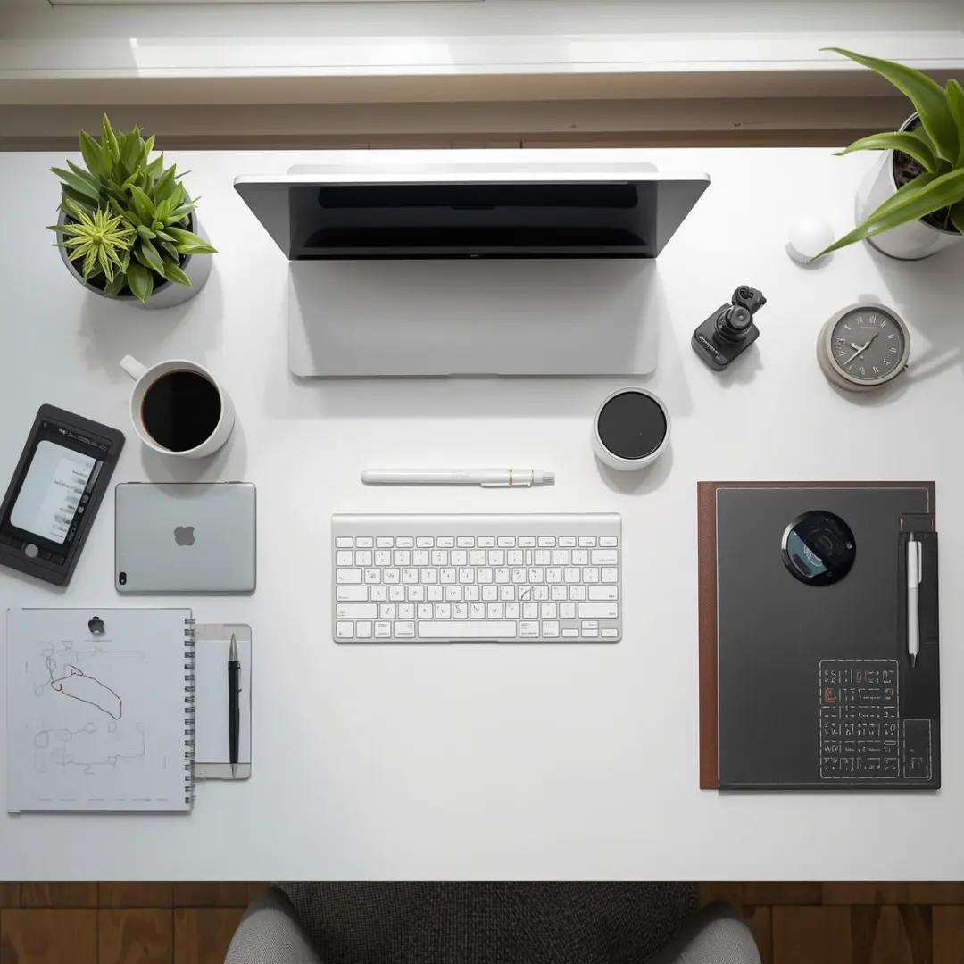 Creative design workspace with tablet and professional tools